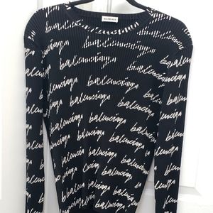 Balenciaga Black & White Ribbed Logo Knit Sweater Sz L